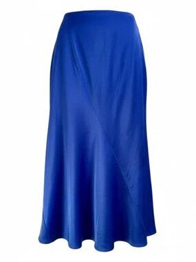 Banana Republic Royal Blue Satin Midi Skirt Bias Cut Asymmetrical Seam Large L